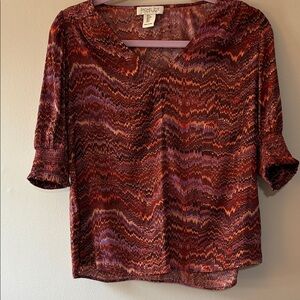 Rachel Zoe Brown/Orange/Purple Patterned Blouse Small